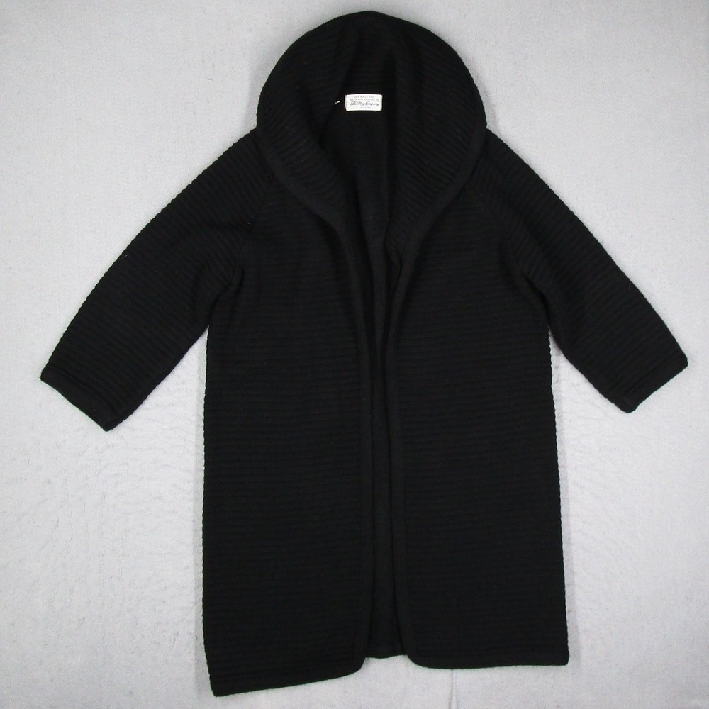 Vintage May Company Black Ribbed Knit Open Front Cardigan Sweater Small Japan